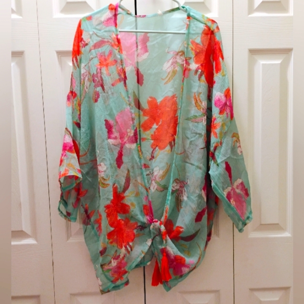 Floral Sheer Kimono Swimsuit Cover